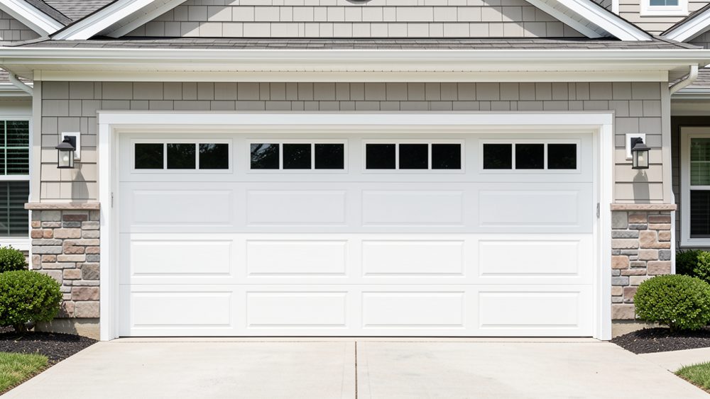 After: new white garage door installed